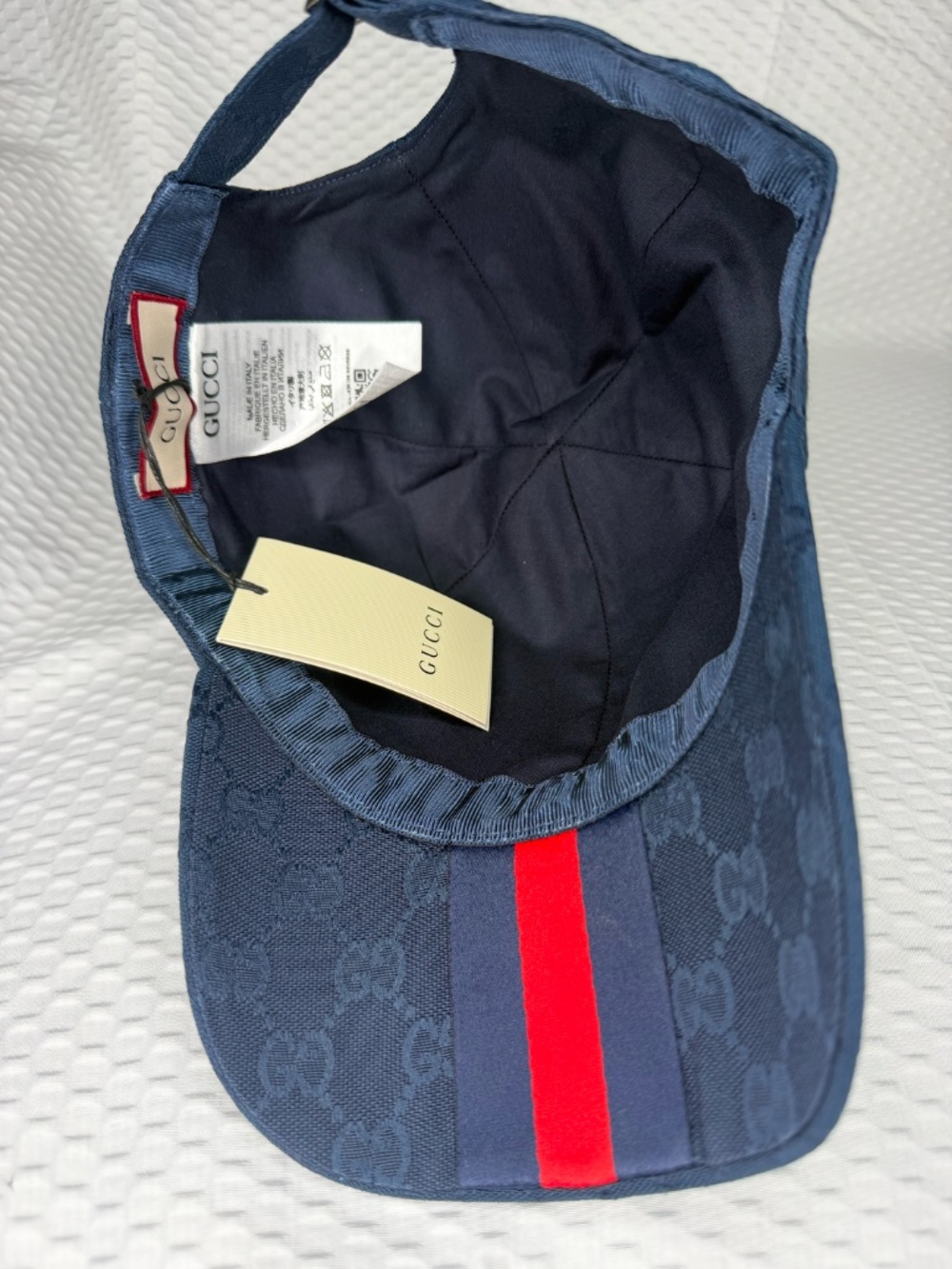 GUCCI GG MONOGRAM CANVAS BASEBALL CAP NAVY BLUE UNISEX AJUSTABLE M/L LUXURY HAT - Picture 5 of 9